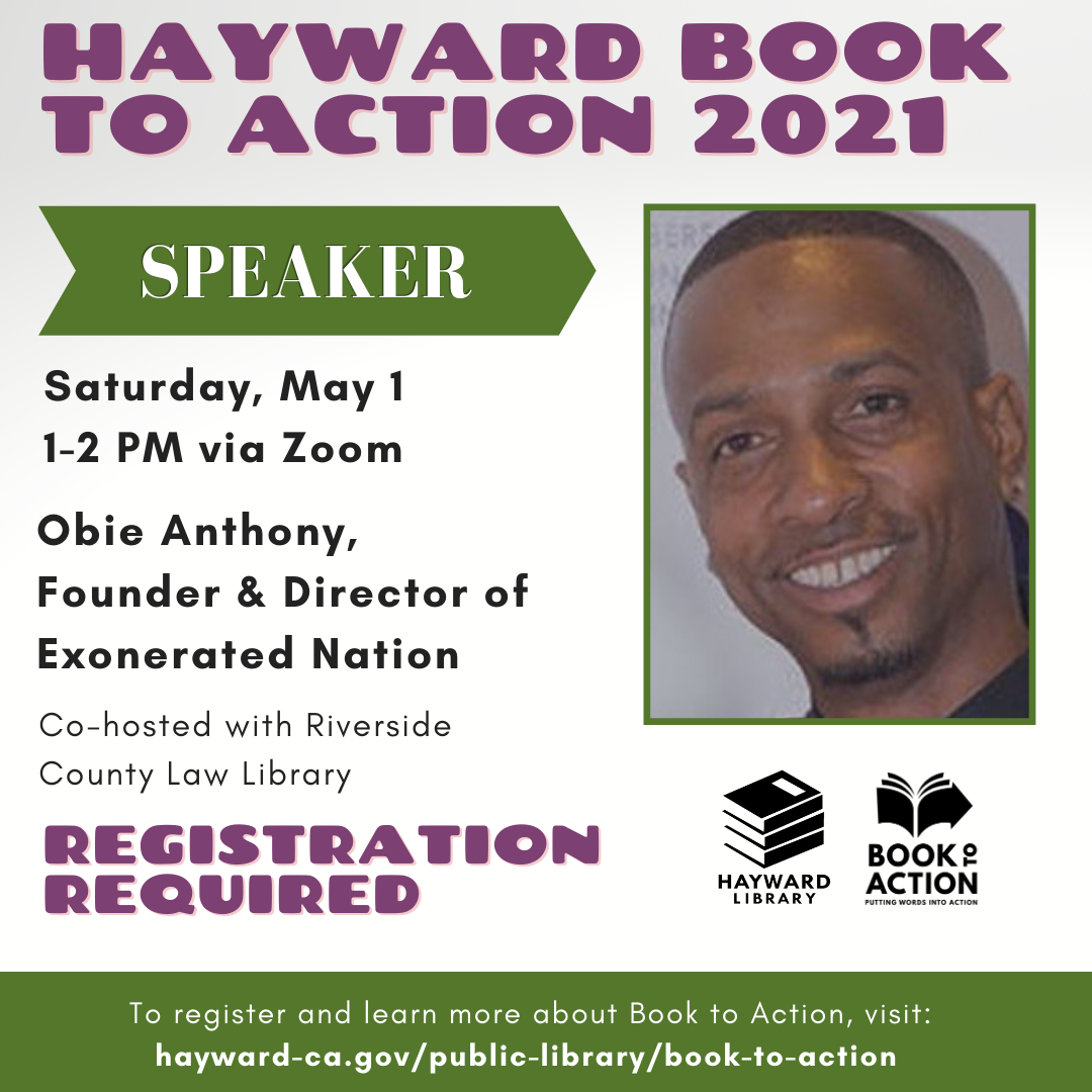 Obie Anthony, featured speaker, May 1 at 1 pm