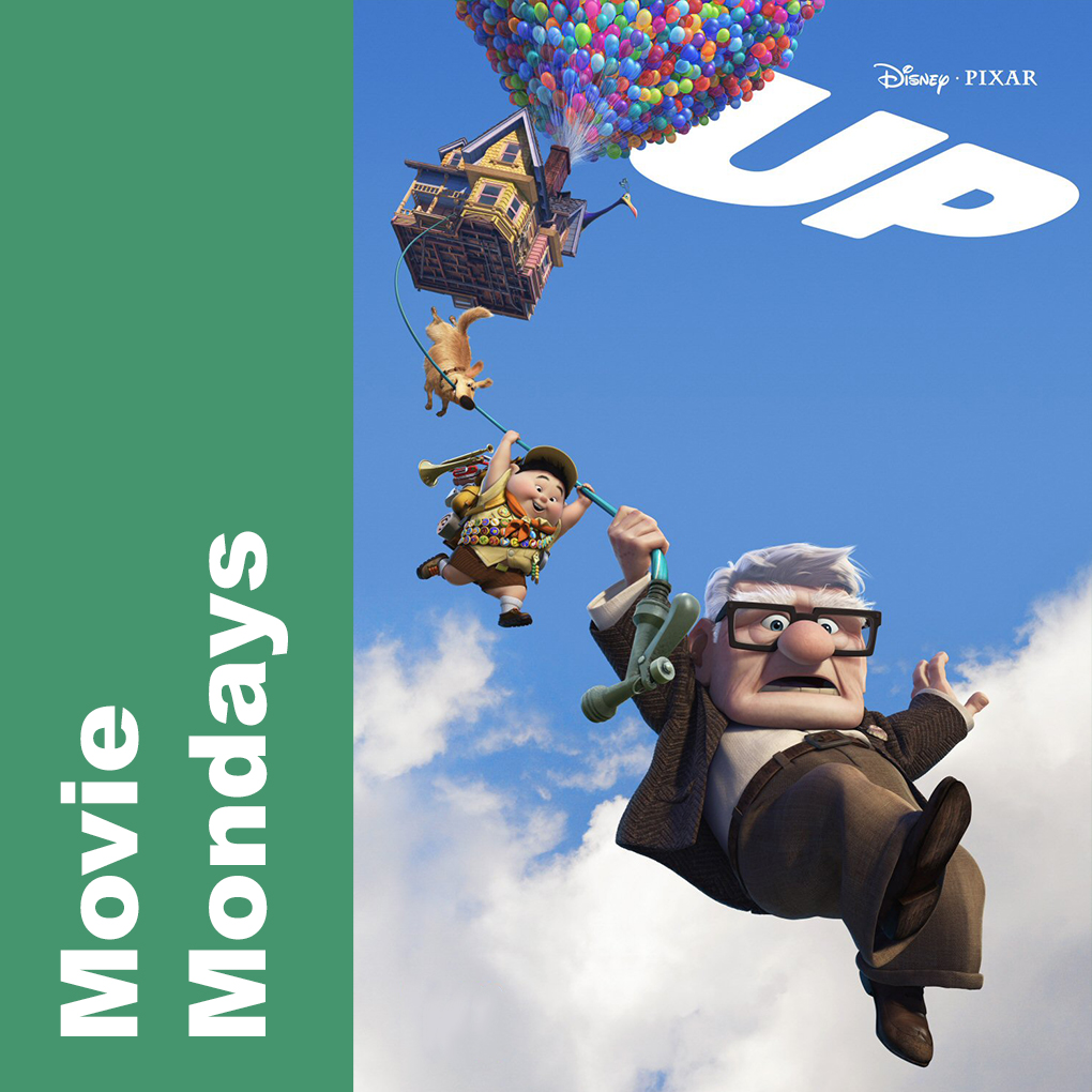 Image of the main characters from the movie "Up," with the caption "Movie Mondays"