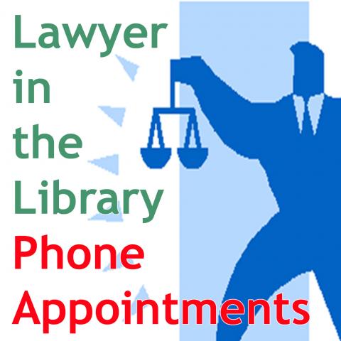 Lawyer in the Library Phone Appointments with image of man holding scales