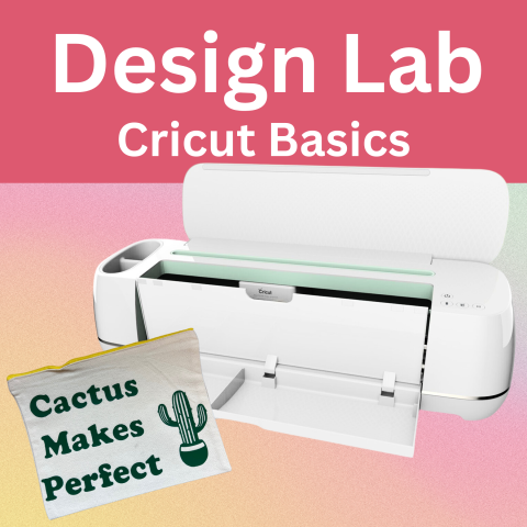 Image of Cricut machine and a pencil pouch with a iron on vinyl cactus.