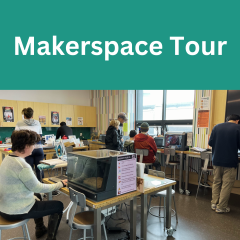 Photo of Makerspace with patrons 3D printing and using carving machine.