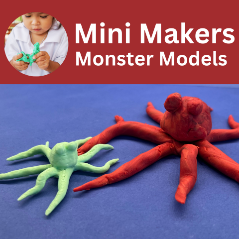 Photo of playdoh monster model in red, and 3d printed version of model in green.
