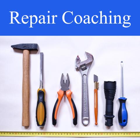 photo of hand tools with the words Repair Coaching