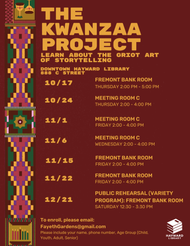 Flyer listing future dates and times of Kwanzaa Project