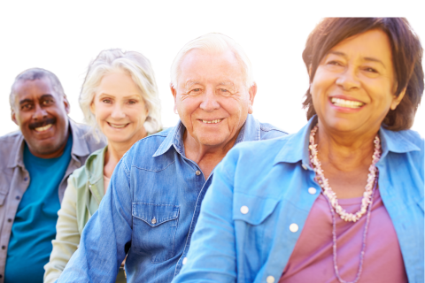 Four older adults smiling