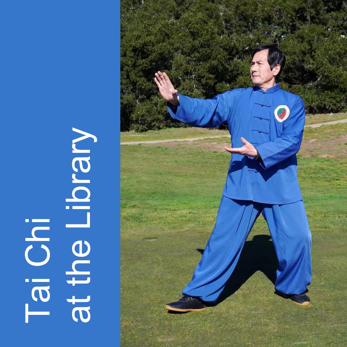 Master Chi Shaohe doing Tai Chi, captioned "Tai Chi at the Library"