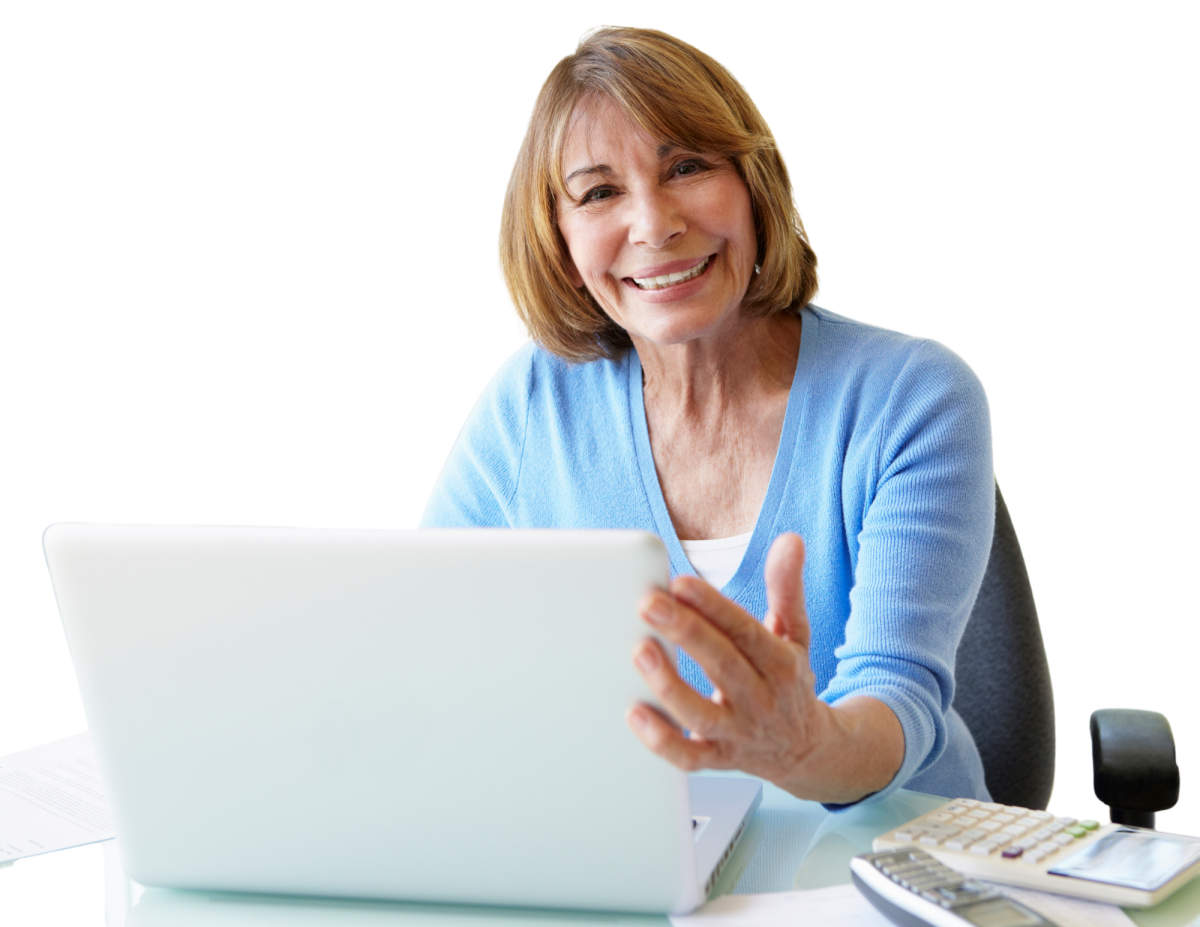 Woman at laptop, smiling