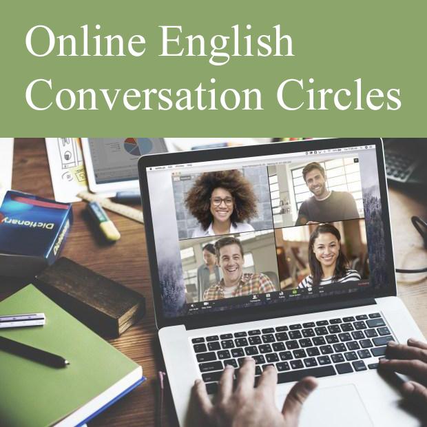 English Conversation Circles on Zoom on a laptop computer