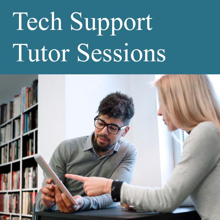 Man tutors woman on a tablet